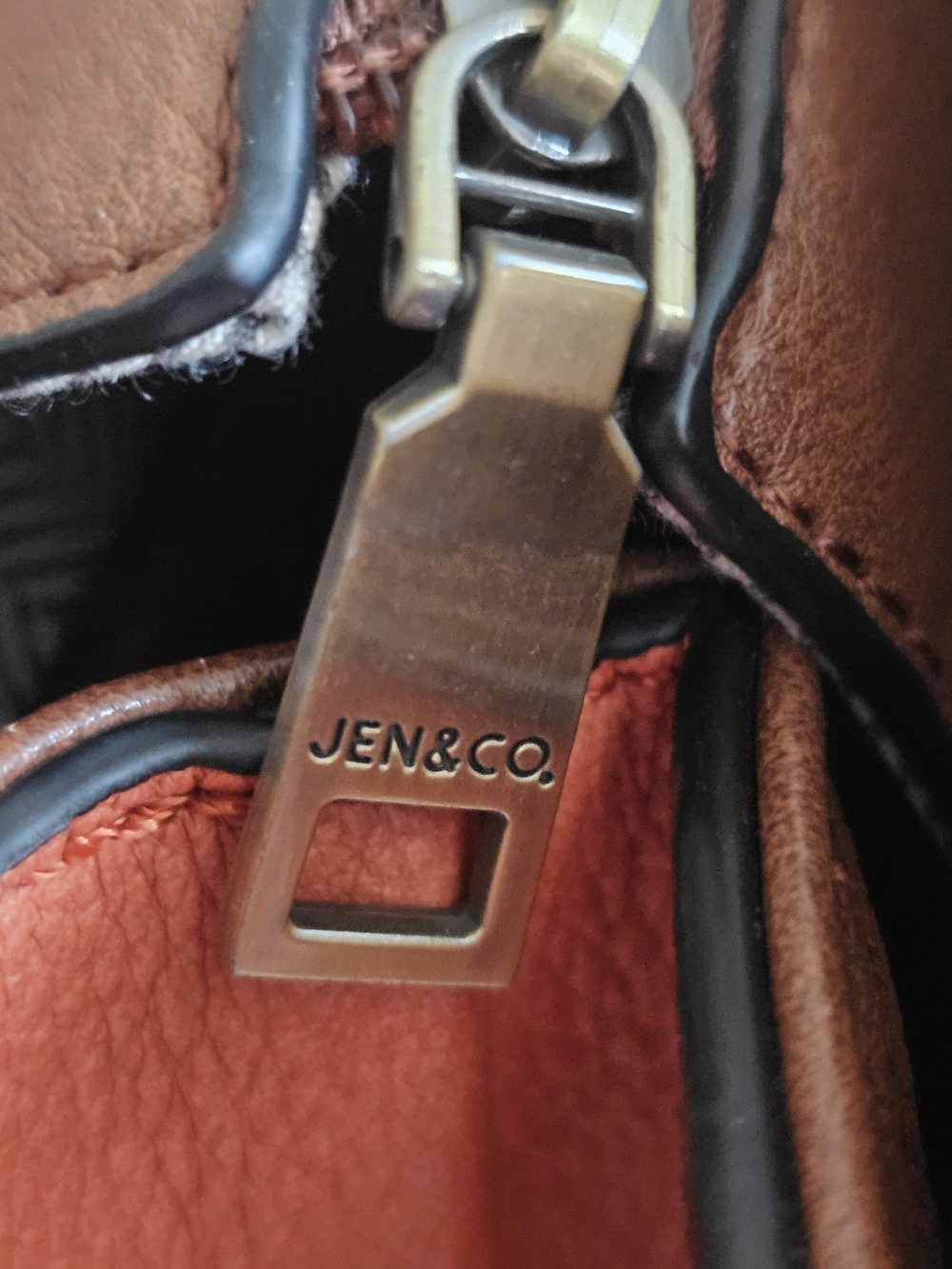 Jen & Co Convertible Top-Handle Satchel in Coral with Brown Trim - Picture 7 of 7